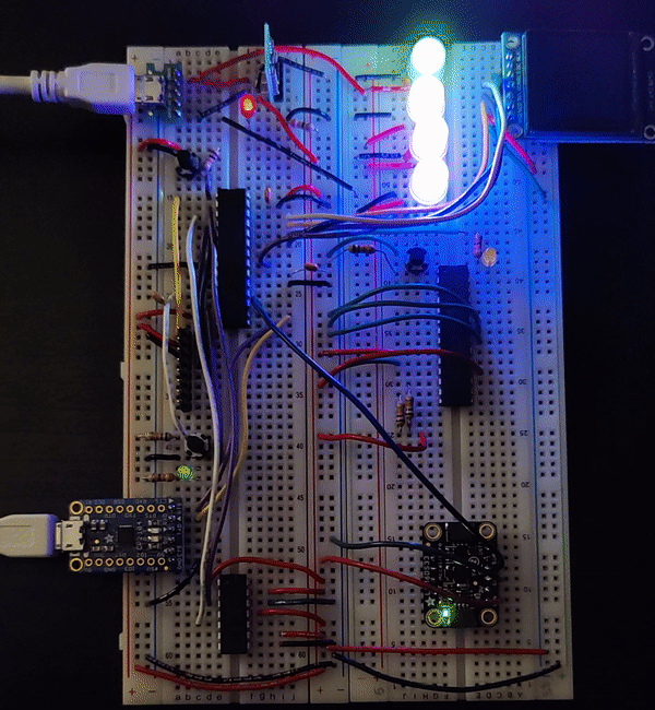 Completed prototype board with Neopixel LEDs